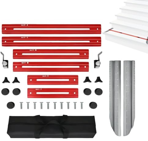 Poupangke Stair Tread Template Tool | Adjustable Shelf Layout Tool with Scales | Stair Step Scribe Measuring Tool for Risers, Drywall and Partitions