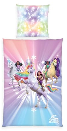 Herding Bettwäsche Unicorn Academy, Kopfkissenbezug ca. 80 x 80 cm, Bettbezug ca. 135 x 200 cm, Mit Reißverschluss und Wendemotiv, 100% Baumwolle/Renforcé