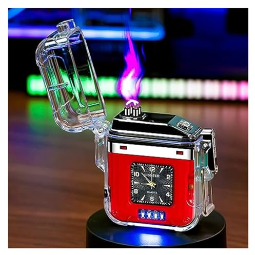 Briquet portable à double arc, coupe-vent, étanche, sans flamme, rechargeable par USB, adapté pour le camping de bougies (rouge)