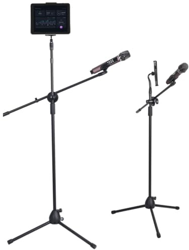 Trépied pour tablette et microphone avec hauteur et angle réglables, support télescopique portable pour tablettes, téléphones et micro, idéal pour le streaming et l'enregistrement