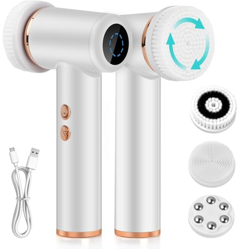 Pulizia Viso Elettrico, Impermeabile IPX6 pulizia viso ultrasuoni con 4 testine e 5 livelli di regolazione per rimuovere lo sporco che ostruisce i pori ed esfoliare adatto a tutti i tipi di pelle