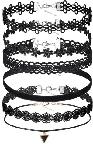 Aphumedc 6 Stück Choker Kette Damen Verstellbare Schwarz Velvet Halsband Damen Klassische Kropfband Schmuck für Frauen und Teenager-Mädchen Dancing Halloween Geburtstag Party Cosplay