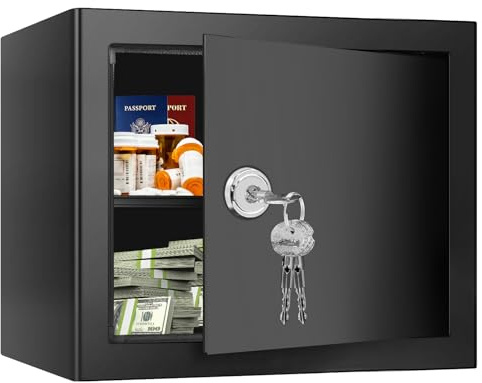 1.7 Cubic Feet Fireproof Safe Box with Key Lock, Hidden Steel Security Box with Removable Shelf for Cash, Jewelry, Passports and Medications, Personal Safes for Home, 14.96 W x 11.81 D x 11.81 H