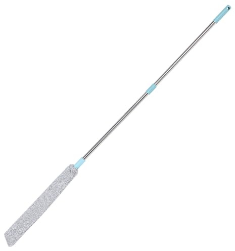 TOVINANNA Balai Plat Poussière Microfibre avec Manche Long Outil de Nettoyage Réutilisable pour Poussière Sous Lit et Recoins Brosse Télescopique Sécurisée Acier Inoxydable Nettoyage sans