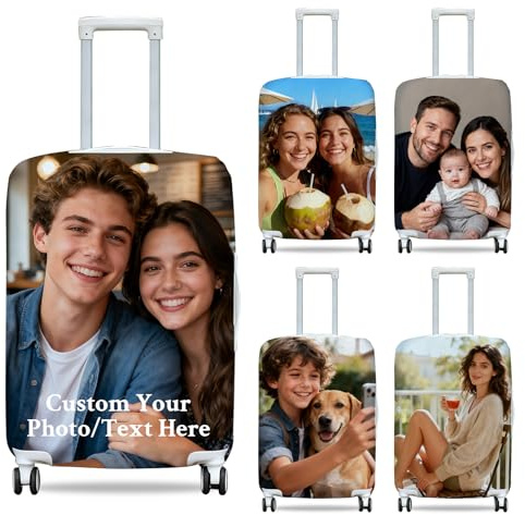 ZEXUPER Housse de protection personnalisée pour valise – Ajoutez votre photo, nom et texte, design double face, housse de bagage de voyage élastique et lavable