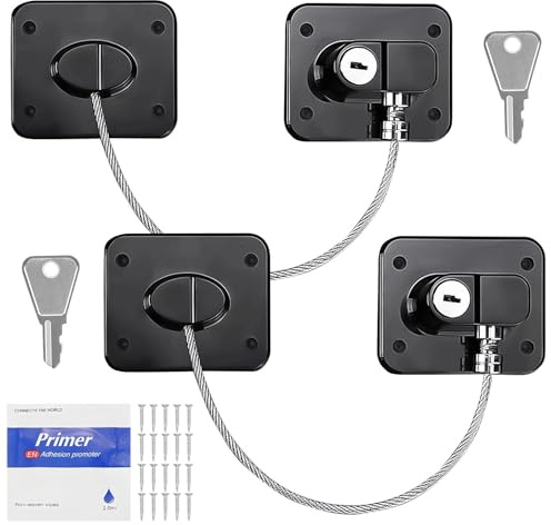 HECHKJ 2 Pièces Sécurité Enfant pour Fenêtre et Réfrigérateur – Verrou avec Clé, Installation Sans Perçage ou Avec Vis, Protection Enfant et Animaux, Verrou de Sécurité pour Fenêtre, Armoire, Frigo