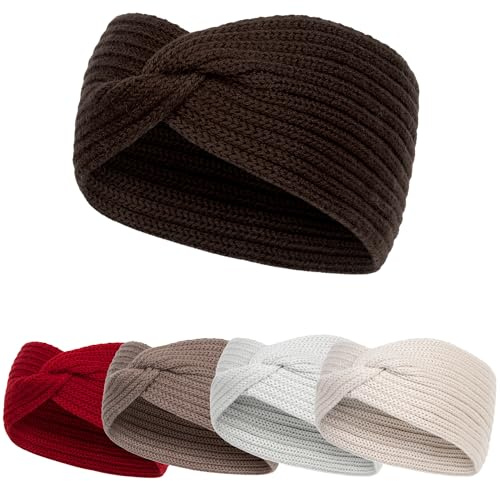 molti Damen Winterstirnband aus 100% Merinowolle, Haarband, Kopfband, 55-60cm warm, weich, elastisch, modische Alternative zur Mütze, Rippstrick (Braun)
