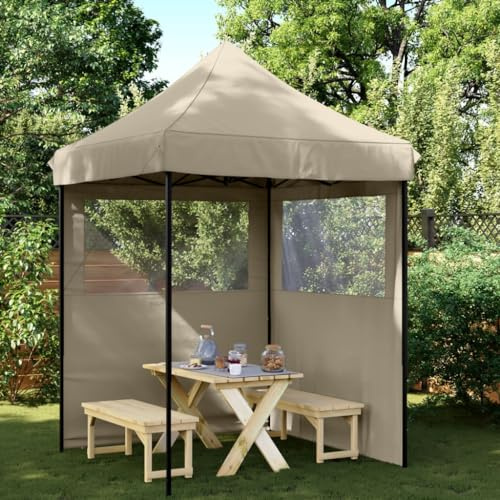 Garten Pavillon Party Zelt,Partyzelt Faltbar Pop-Up mit 2 Seitenteilen Taupe für Veranden Hof Party