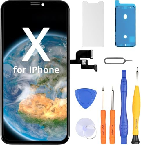 LL TRADER Screen Replacement for iPhone X LCD 5.8 with Repair Kit | Touchscreen 3D Touch Digitiser Frame Mount with Waterproof Adhesive Tape, Protector (Programmable True Tone)