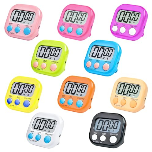 10 stycken digitala äggklockor, SGZIOO digital timer, magnetisk kökstimer, digitalt stoppur med fällbart stativ, kortvarig magnetisk köksväckarklocka med stor LCD-display för matlagning, sport