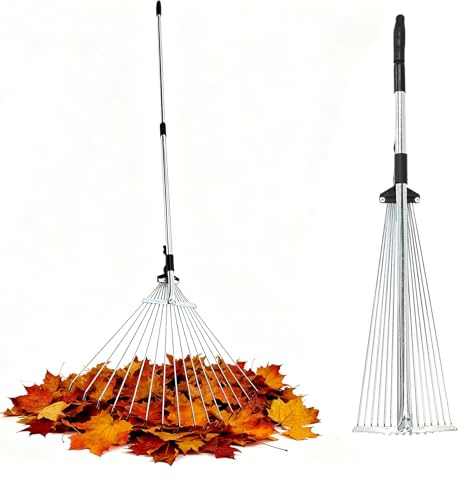 Armo® Garden Rake 38-63 INCH Telescopic Adjustable Garden Lawn Leaf Rake For Garden Yard Leaves Clean Tool