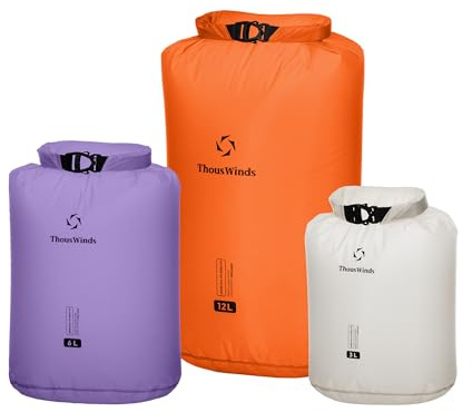 Thous Winds Waterproof Dry Bag, 3+6+12 Liter Stuff Sacks for Kayaking Rafting Boating Hiking Camping Travel Backpacking