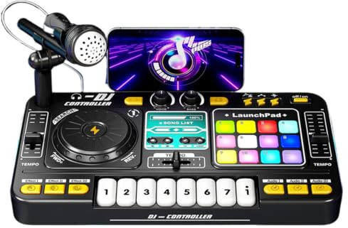 Mesa De Mezclas DJ Para Niños, Kidi DJ Mix Musical Con Luz Y Teclado | Estación Portátil, Blueteeth Con Micrófono Ajustable, Para Niños Y Principiantes 3-12 Años