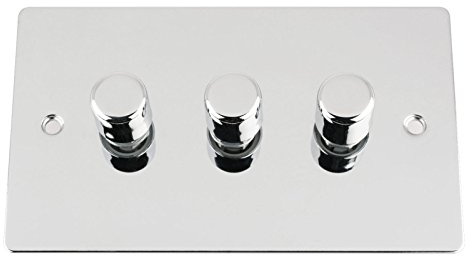 Light Dimmer Switch 3 Gang 2Way 10A -Push On Off 400W -Polished Chrome -Flat