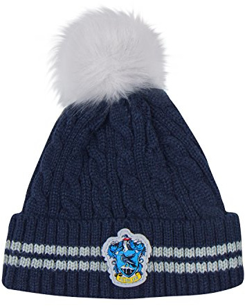 Cinereplicas - Harry Potter - Pompon Bonnet - Licence Officielle - Maison Serdaigle - Bleu et Gris - Taille Unique