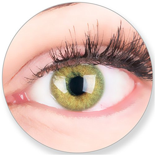 Glamlens Kontaktlinsen farbig grün ohne und mit Stärke - mit Kontaktlinsenbehälter. Sehr stark deckende natürliche grüne farbige Monatslinsen Lindgrün 1 Paar weich Silikon Hydrogel-4.5 Dioptrien