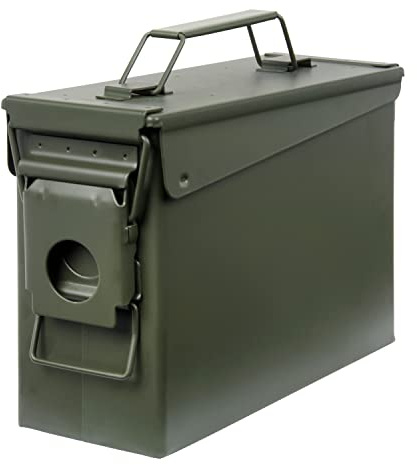 Allen Company Classic Steel Ammo Box - Large, Lockable, and Waterproof Ammo Storage for .30/.50 Caliber - Shooting Accessories - Army Green Metal Container