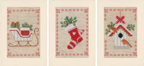 Vervaco Lesezeichen Kreuzstich Stickpackungen Gezählter Kreuzstich Weihnachtlich 3er DIY Postkarten Set Erwachsene Sticken Bastelset ca. 10,5 x 15 cm Stickset für Anfänger Kreatives Geschenk