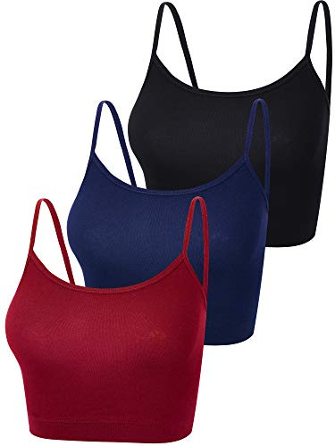 Boao Crop Camisole Top Spaghetti Strap Tank Sleeveless Crop Tank Top for Women(3 Pack,Medium,Black, Wine Red, Navy)