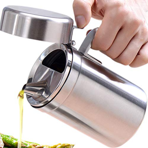LVOERTUIG Ölkanne aus Edelstahl, Olivenölspenderflasche, 550 ml, Ölspender-Topf, auslaufsicher, Ölflaschen, Ölbehälter mit Deckel für Küche, Kochen, Grillen