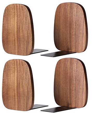 Muso Wood Book ends, wooden bookends 2 pairs - Decorative book ends for shelves - Sturdy book stop for Gift/Home/Office/School 14x12x10.8cm (Walnut wood)