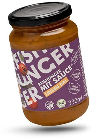 REISHUNGER BIO Sauce Linsen Dal, 3x330ml - Vegan & Glutenfrei - Aromatische Curry Sauce - Ideal zu Reis, Pasta oder Curry