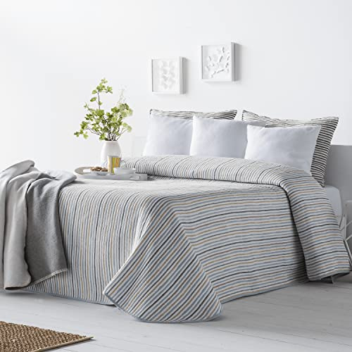 VIALMAN Colcha Bouti Ligero Sofia 14 con un Diseño de Rayas para Cama Individual de 90 | Colcha Jaquard 90 | Colcha Beige 180x270 cm