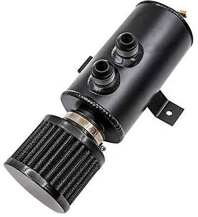 CENPEK Universal 10AN Aluminum Baffled Oil Catch Can with Drain Valve 2 Ports Brushed Reservoir Tank with Breather Filter 750ml Black