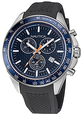 Nautica Cinturino in silicone al quarzo da uomo in acciaio inossidabile, grigio, orologio casual 22 (Modello: NAPOBF121), Grigio