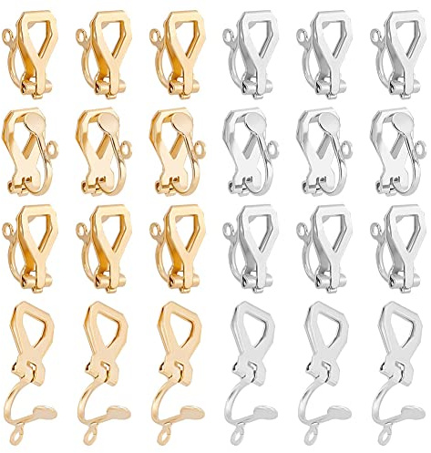 UNICRAFTALE 40 Stück Edelstahl Clip-On Ohrringe Damen Ohrklipser Ohne Ohrlöcher Zum Selber Machen Golden Farbe Rohling DIY Mädchen