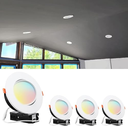 TORCHSTAR 6 Inch 5CCT Gimbal LED Recessed Lighting with Junction Box Dimmable, 2700K/3000K/3500K/4000K/5000K Selectable, Adjustable Recessed Downlight, LED Retrofit Downlight, ETL, Pack of 4