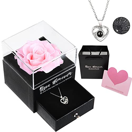 SUOHINAO Rosa Eterna Con Collana - Regalo per Festa della Mamma, Compleanno, Anniversario - Idea per Lei, Sorella, Fidanzata, Donna