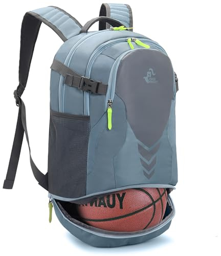 Bseash 35 L basketryggsäck med bottenbollfack – stor kapacitet sportutrustningsväska för ungdomar pojkar flickor passform basket volleyboll fotboll fotboll, gym, utomhus, resor, lag (ljusblå)
