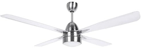Suinga Ventilatore da soffitto con luce e telecomando, 4 pale, diametro 132 cm, 90 W, 3 velocità, in acciaio INOX