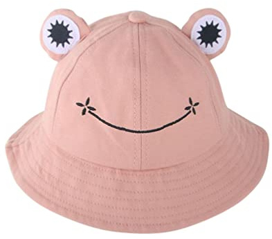 VALICLUD Süßer Frosch Eimer Hut Baumwolle Wide Frog Hat Sommer Fisherman Cap Packable Reise Strand Sonnenhut Faltbare Frosch Eimer Hut Für Kinder Childern (Khaki)