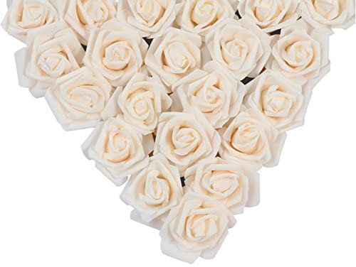 Ruiuzioong Schaumrosen Künstliche Rosen Blumen Rosenköpfe Rosenblüten 50Stück Kunstblumen Foamrosen Brautstrauß DIY Party Hause Hochzeit Deko (Champagne)