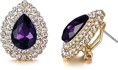 EVER FAITH Damen Tropfen Ohrstecker österreichischen Kristall elegante Wassertropfen Strass Ohrringe Schmuck für Prom Lila Gold-Tone