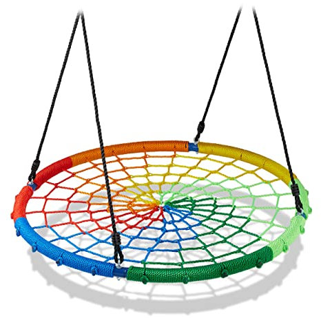 Relaxdays Nestschaukel, Kinder & Erwachsene, bis 150 kg belastbar, höhenverstellbar, 100 cm D, Gartenschaukel, bunt