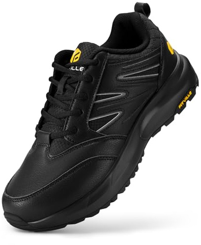 FitVille Mens Extra Wide Fit Hiking Shoes, Walking Trekking Trainers with Arch Support for Heel Pain Relief, Sturdy Core Wide 10 UK Black