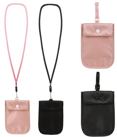 2 Stück Reise-BH-Geldbörse für Damen – versteckte BH-Geldbörse & Geld-BH-Tasche für Reisen – Geldbörse unter der Kleidung, geheime Tasche, sichere Geldbörse (schwarz, Schwarz/Rosa, Geringes Gewicht