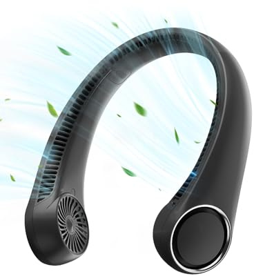 Gaiatop Ventilador de cuello portátil recargable, refrigeración de 360° manos libres, 17 horas de funcionamiento, ventilador personal silencioso alimentado por pilas, esencial para viajes al aire