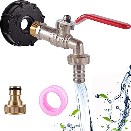 Etomvoop 1/2 IBC auslaufhahn IBC Tank Zubehör IBC-Tankadapter Valve Frostsicherer Außenwasserhahn für S60X6 1000L IBC-Wasserspeichertank oder Gartenschlauchanschluss auslaufhahn Regentonne