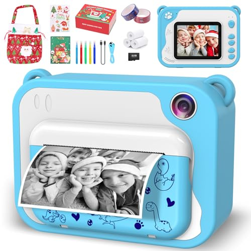 Ushining Appareil Photo Instantané Enfant, 2,4 1080P Appareil Photo Enfant Impression avec Papier d'impression Carte TF 32 Go Sac Cadeau de Noël Stylo 5 Couleurs, Cadeaux pour Garçons de 3 à 12 Ans