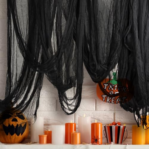 NEBURORA Paño de Gasa Espeluznante de Halloween 85 x 394 Pulgadas Tamaño Grande Paño Espeluznante Negro Aterrador Decoraciones de Fiesta de Halloween para Puerta Casa embrujada Decoraciones de Terror
