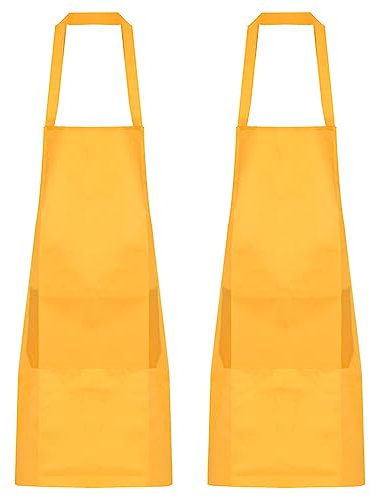 QUARKZMAN 2Stk Küche Kochen Schürzen Polyester Kunst Schürzen Töpferschürze Wasserdicht Künstler Malerei Schürze mit 2 Taschen für Haus Gastronomie Handwerk Garten BBQ Gelb