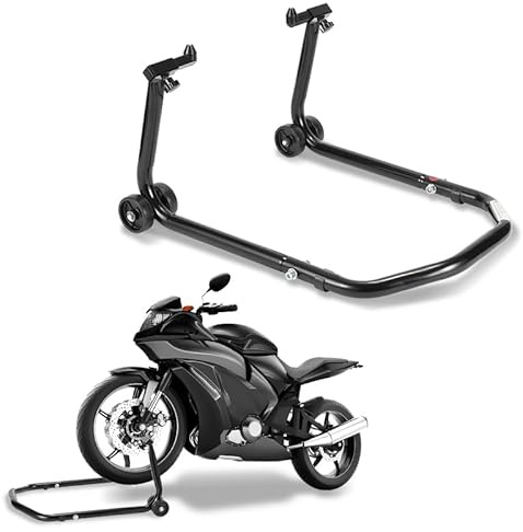 Ikodm 2X Montageständer Motorrad Ständer Motorradheber Vorne, Montagelift Frontständer, Aufbockvorrichtung, breitenverstellbar, Wartungs-/Montagearbeiten für Motorräder bis 300 kg, Schwarz