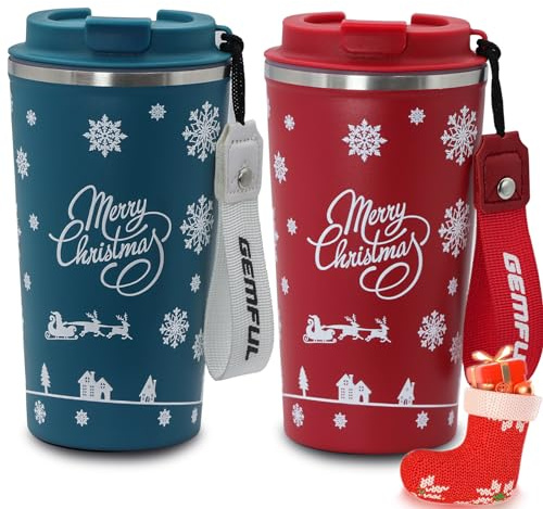 GEMFUL Confezione da 2 regali di Natale per mamma regali da figlia figlio-migliori idee regalo per la mamma per lei tazza da caffè isolata 500 ml