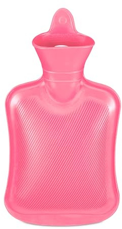 Relaxdays Wärmflasche, 1 Liter, ohne Bezug, Kinder & Erwachsene, Gummi, Warmwassertasche mit Schraubverschluss, pink