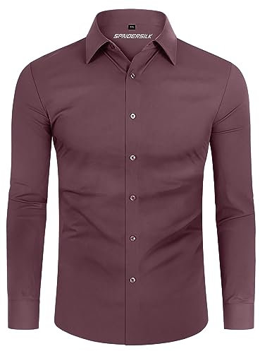 DEMEANOR Camisas de hombre de 4 vías elásticas, camisas de manga larga, ajuste musculoso, camisas de vestir formales para hombre, camisas casuales sin planchado, camisas de negocios, para bodas