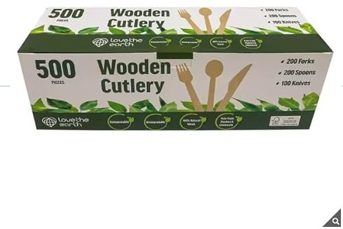 AHG Investment Love The Earth Wooden Cutlery Variety, 500 Pack
